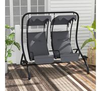 Outsunny Canopy Swing 2 Separate Relax Chairs W/ Handrails, Cup Holders Grey