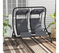 Outsunny Canopy Swing 2 Separate Relax Chairs w/ Handrails, Cup Holders Grey, Grey