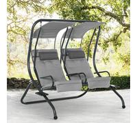 OUTSUNNY Canopy Swing 2 Separate Relax Chairs w/ Removable Canopy in Grey Outsunny Grey