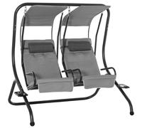 Outsunny Canopy Swing 2 Separate Relax Chairs With Handrails And Removable Canopy Grey