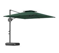 Outsunny Cantilever Parasol with Weighted Base Double Top Garden Parasol Square Hanging Patio Umbrella with Crank Tilt Dark Green