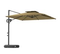 Outsunny Cantilever Parasol with Weighted Base Double Top Garden Parasol Square Hanging Patio Umbrella with Crank Tilt Khaki