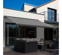 OUTSUNNY Cassette Electric Manual Awning Door Window Retractable Canopy w/ Remote in Grey Outsunny Grey