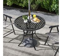 Outsunny Cast Aluminium Bistro Table with Umbrella Hole for Balcony, Black - Black - Cast Aluminium - 85W x 85D x 72Hcm