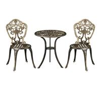 Outsunny 3 Piece Cast Aluminium Garden Bistro Set for 2 with Parasol Hole, Outdoor Coffee Table Set, Two Armless Chairs and Round Coffee Table