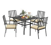 Outsunny Garden Dining Set – 4 Stackable Cushioned Chairs & Metal-Top Table – Black