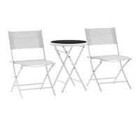 OutSunny Chair Table Set Mesh, Metal, Tempered Glass White Outdoor