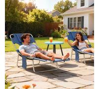 Outsunny Beach Chaise Lounge Portable Adjustable Backrest w/ Face Cavity Grey, Grey