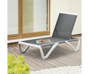 Outsunny Chaise Patio Lounge with 5-Level Adjustable Back Green - Grey - Aluminum, Plastic, Texteline - 170cm x 67.5cm x 95cm
