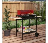 OUTSUNNY Charcoal Barbecue Grill with Adjustable Grill Height, BBQ Trolley in Red Outsunny Red