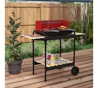 OUTSUNNY Charcoal Barbecue BBQ Grill Trolley W/ 5-level Grill Height Ash Catcher in Red Outsunny Red