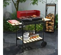 OUTSUNNY Charcoal Barbecue BBQ Grill Trolley W/ 5-level Grill Height Ash Catcher in Red Outsunny Red
