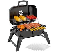 Outsunny Charcoal Barbecue Grill Folding Portable BBQ Grill for Camping with 1232 cm² Cooking Area, Adjustable Vent, Thermometer, Handles for Picnic, 59 x 37 x 36 cm, Black