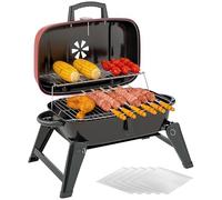 Outsunny Folding Charcoal Barbecue Grill, Portable BBQ for Camping, Red, Red