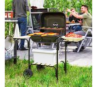 Outsunny Charcoal Barbecue Grill Portable BBQ with Lockable Lid, Vent, Red, Red