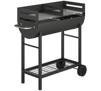 Outsunny Charcoal Barbecue Grill with 2 Cooking Areas, Portable BBQ Trolley with Wheels, Height Adjustable Grates, Bottom Shelf