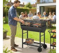 Outsunny Charcoal Barbecue Grill with 2 Cooking Areas, Wheels, Black