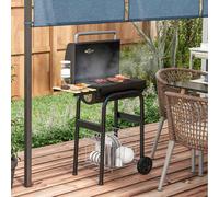 Outsunny Charcoal Barbecue Grill with Shelves, Portable BBQ Trolley Smoker with Wheels, Lid, Thermometer, Chimney for Outdoor Garden Party Cooking, Black Black