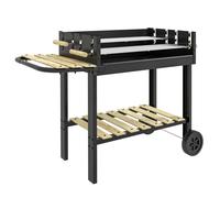 Outsunny Charcoal?BBQ?Grill, Barbecue?Trolley with Double Adjustable Grill, Side Table, Storage Shelf and Wheels for Outdoor Garden Party Cooking, Black Black