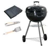 Outsunny Portable Kettle Charcoal Grill Bbq Smoker W/ Cover, Lid, & Thermometer In Black Black