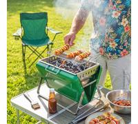 Outsunny Portable BBQ Grill, Folding Charcoal Barbecue Grill with Handle and Foldable Legs for Camping Garden Outdoor Cooking, Dark Green