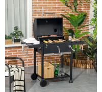 Outsunny Charcoal BBQ Grill Smoker Trolley with Shelves, Bottle Opener and Wheels, Black