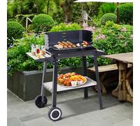 Outsunny Charcoal BBQ Grill Trolley - Black, Black