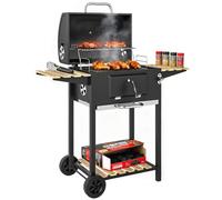 Outsunny Charcoal BBQ Grill w/Height Adjustable Charcoal Pan, Warming Rack | 3 Shelves, Barbecue Smoker, Temperature Gauge, Wheels, Bottle Opener, Outdoor Cooking, Garden Party