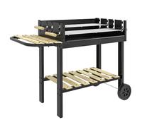 Outsunny Charcoal BBQ Grill, Barbecue Trolley with Double Adjustable Grill, Side Table, Storage Shelf and Wheels for Outdoor Garden Party Cooking, Black