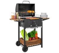 Outsunny Charcoal BBQ Grill with Height Adjustable Charcoal Pan, Portable Barbecue Smoker with Warming Rack, 3 Shelves, Temperature Gauge, Wheels, Bottle Opener for Outdoor Cooking Garden Party Black
