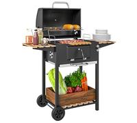 Outsunny Charcoal BBQ Grill with Height Adjustable Charcoal Pan, Warming Rack, 3 Shelves, Barbecue Smoker with Temperature Gauge, Wheels, Bottle Opener for Outdoor Cooking Garden Party