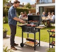 Outsunny Charcoal Bbq Grill With Warming Rack 3 Shelves Temperature Gauge