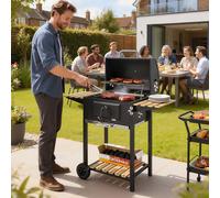 Outsunny Charcoal Barbecue Grill with Warming Rack 3 Shelf - Size: 107 x 58 x 112cm - Black - Wilko