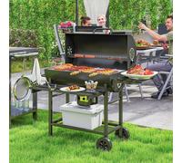 Outsunny Charcoal BBQ Grill with Warming Rack Shelves Temperature Gauge - Black - Steel - 114W x 65D x 95H cm