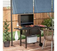 Outsunny Charcoal Grill BBQ Trolley with Adjustable Charcoal Height, Charcoal Stove for Pot, Garden Smoker Barbecue with Folding Shelves, Thermometer on Lid, Bottle Opener and Wheels Black