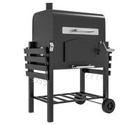 Outsunny Charcoal Grill BBQ Trolley w/ Adjustable Charcoal Height & Thermometer