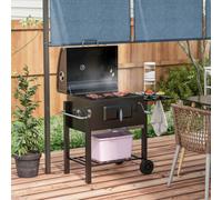 Outsunny Charcoal Grill Bbq Trolley Wheels Shelf Side Thermometer Steel Black
