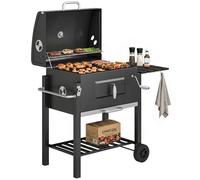Outsunny Charcoal Grill Bbq Trolley Wheels Shelf Side Thermometer Steel In Black Black