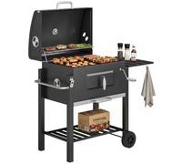 Outsunny Charcoal Grill Bbq Trolley Wheels Shelf Side Thermometer Steel In Black Black