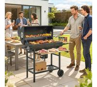 Outsunny Charcoal Grill, Charcoal BBQ Grill with Foldable Shelves - Charcoal Grill - 1 - Metal, Pine Wood