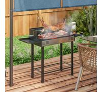 Outsunny Charcoal Spit Roasting Machine w/ 3-Tier Grill Grate & Foldable Shelves - Black - Stainless Steel, Metal - 118cmx32cmx90cm