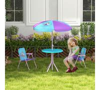 Outsunny Kids Bistro Table and Chair Set with Fairy Theme, Adjustable Parasol, Blue