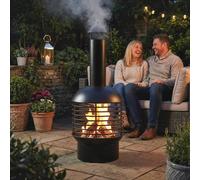 Outsunny Chimney Fire Pit, Portable Wood Burning Firepit with Poker, Black, Black