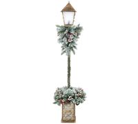 Outsunny Christmas Street Lamp, Outdoor Lighted Christmas Lamp Post with LED Lights, Snow Flocked Tips, Red Berries, Pine Cones