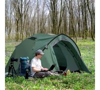 Outsunny Two-Man Camping Tent Dome Tent with Weatherproof Shell, Vestibule & Windows, for Fishing & Hiking, Green and Grey