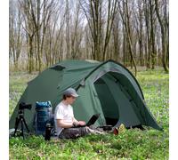 Outsunny Compact Camping Tent W/ Vestibule & Mesh Vents For Hiking In Dark Green Dark Green