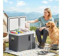 Outsunny 45L Compressor Car Fridge, Dual Zone Camping Refrigerator, Grey, Grey
