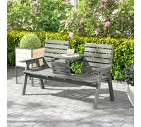 Outsunny Convertable 3-Seater Wood Bench Table – Garden, Armrests, Grey