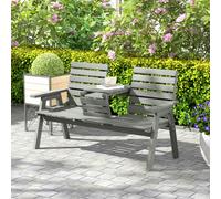 Outsunny Convertable 3-Seater Wood Bench Table Garden w/ Armrests Grey