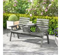Outsunny Convertable 3-Seater Wood Bench Table Garden w/ Armrests Grey
